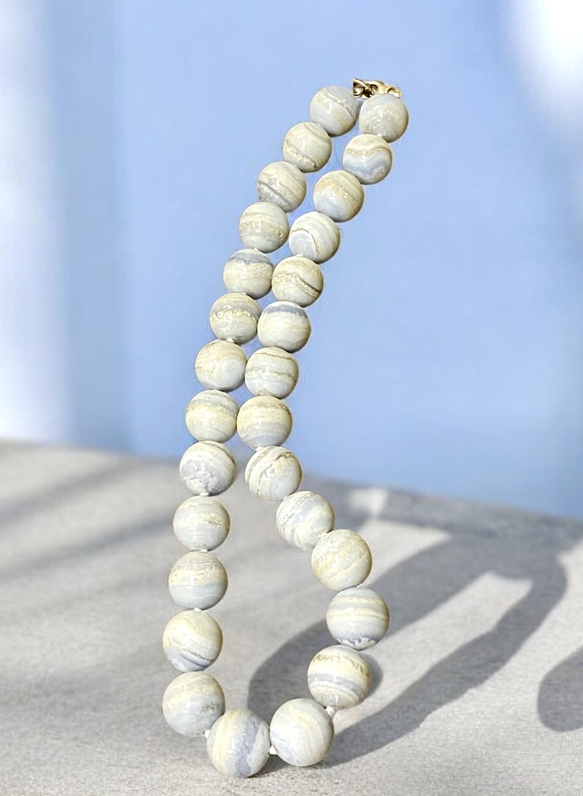 Blauer Chalzedon Chalcedon Kette Kugelkette Steinschmuck Schmuck Kristalle Chrystals Chakra Steine Esoterik Geschenke