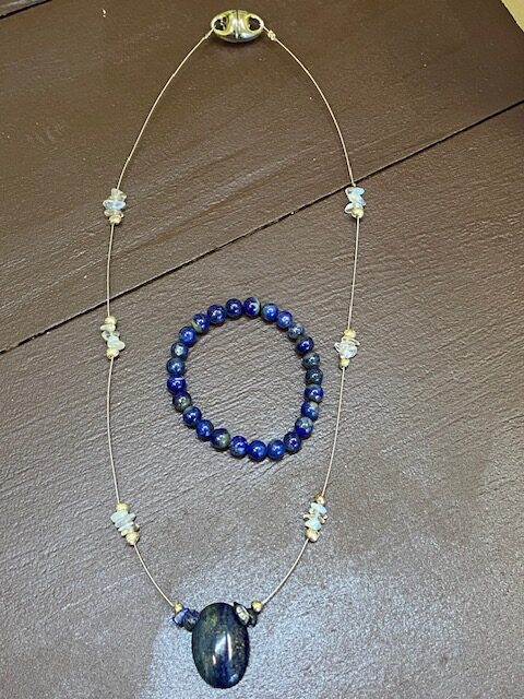 Lapislazuli Opalith Schmuck Set Kette und Armband Kugelarmband Steinschmuck Esoterik Shop Kärnten kaufen