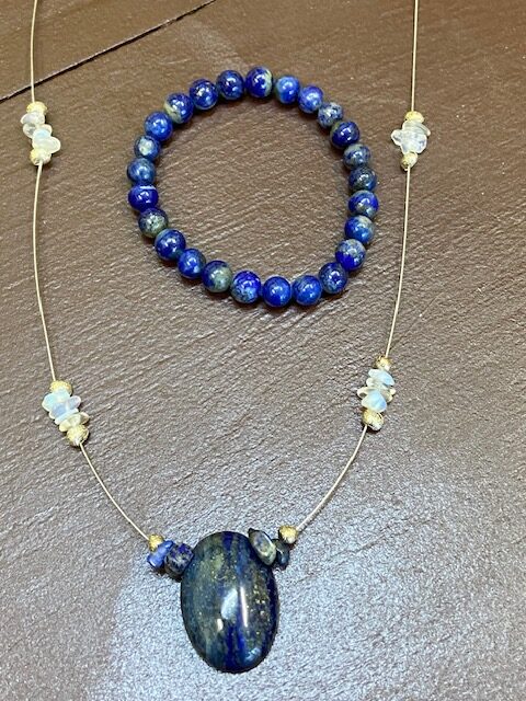 Lapislazuli Schmuck Set Kette mit Magnetverschluss und Armband elastisch Chakra Steine für Ruhe und Entspannung kaufen