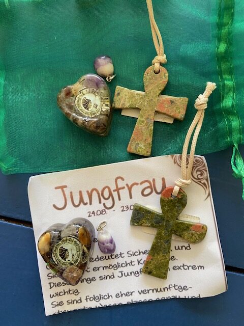 Sternzeichen Jungfrau mit Unakit Ankh Symbol für Lebensenergie altägyptisches Kreuz Geburtstagsgeschenke Set